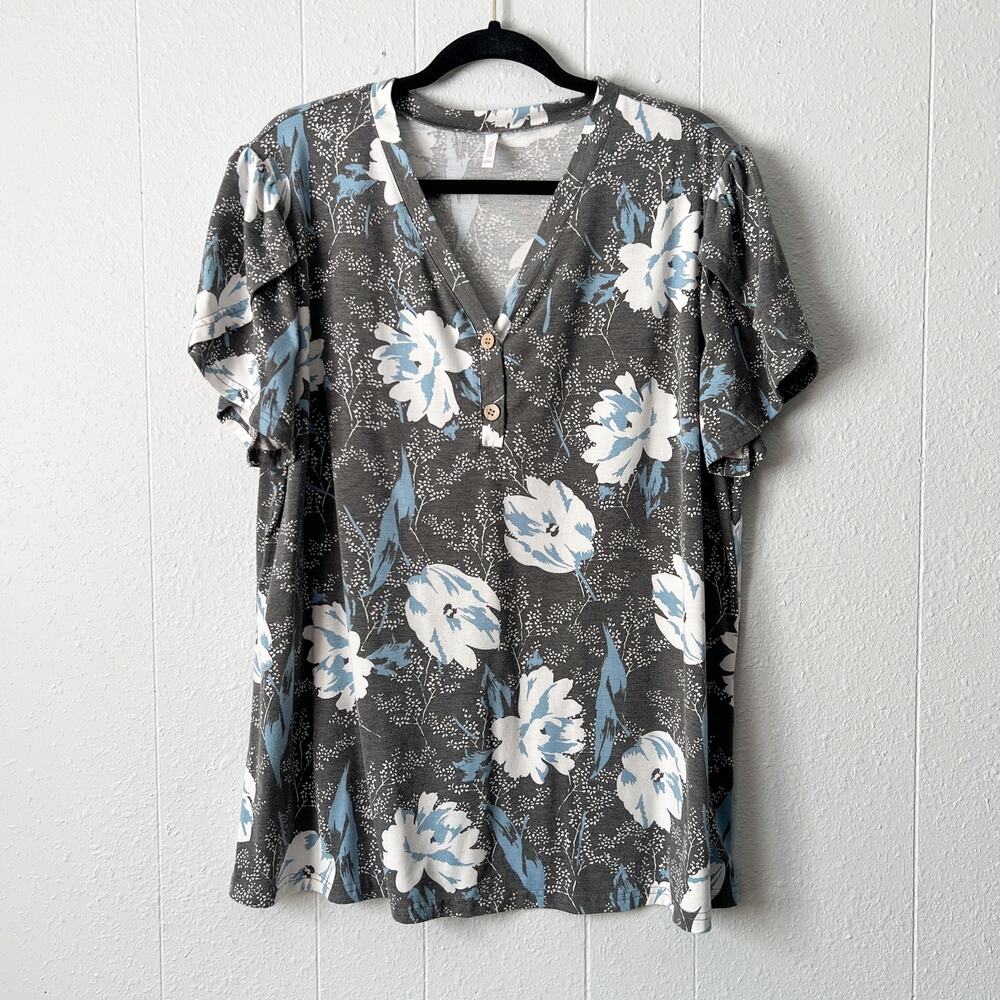 Bishuige Womens Top 2XL Henley Floral Casual Everyday Wear Soft Stretch Comfort